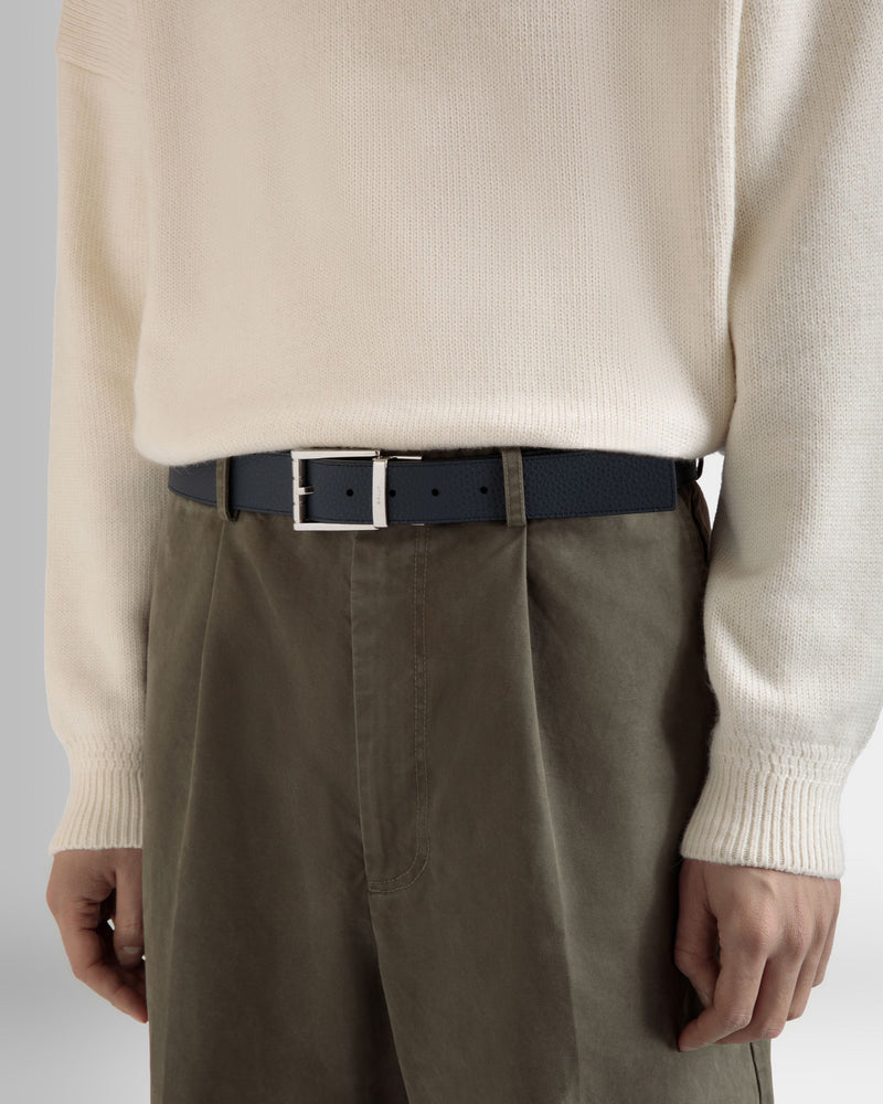 Astory 35mm Reversible And Adjustable Belt In Navy Blue And Black Leather
