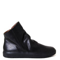 Black leather ankle boot on a white background