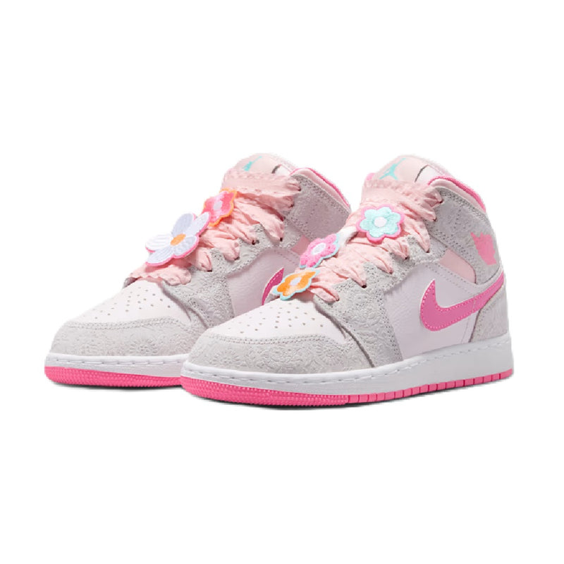 Big Kid's Jordan 1 Mid SE "Spring Flowers" Vt Gr/Pk Glw-Sail (II0592 001)