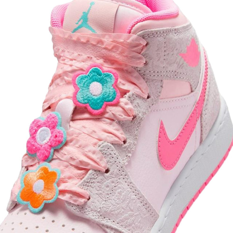 Big Kid's Jordan 1 Mid SE "Spring Flowers" Vt Gr/Pk Glw-Sail (II0592 001)