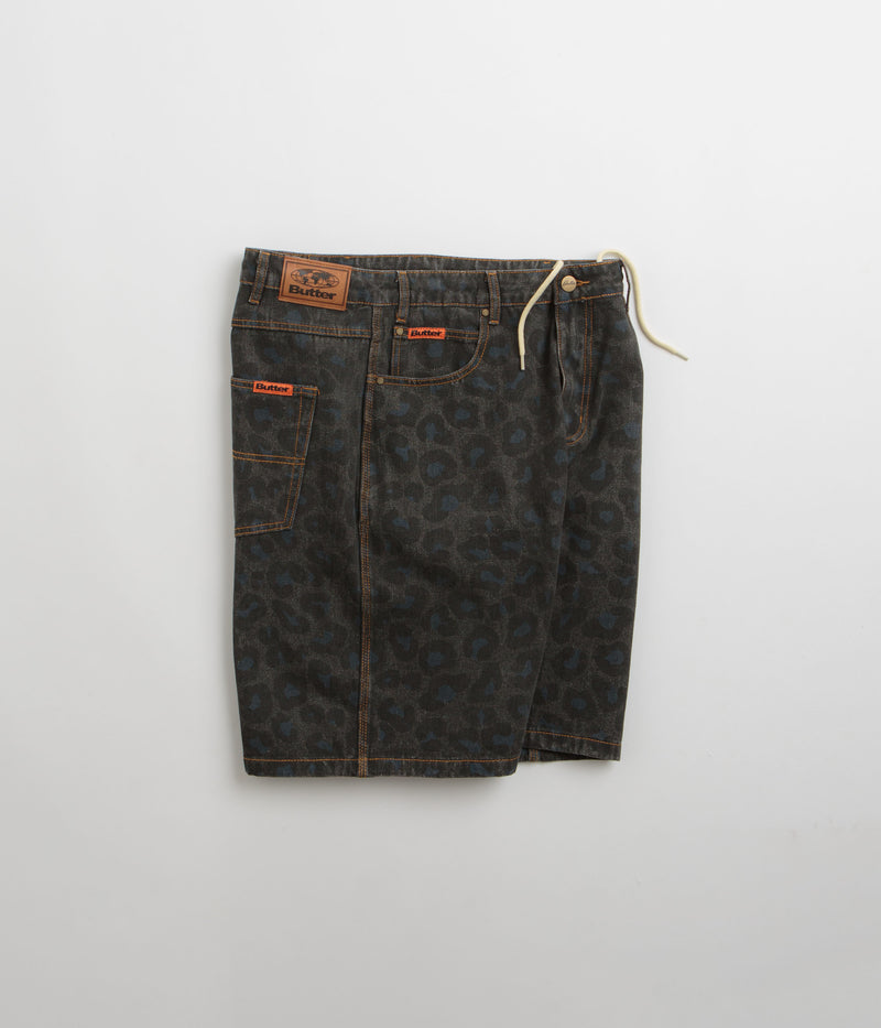 Butter Goods Leopard Denim Shorts in Black