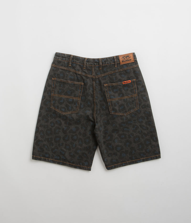 Butter Goods Leopard Denim Shorts in Black