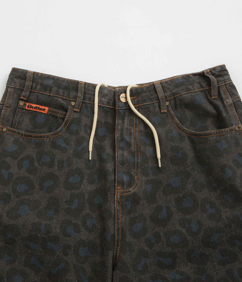 Butter Goods Leopard Denim Shorts in Black