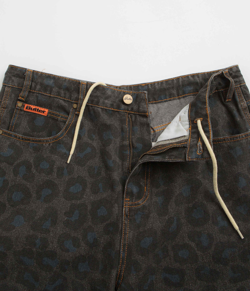 Butter Goods Leopard Denim Shorts in Black