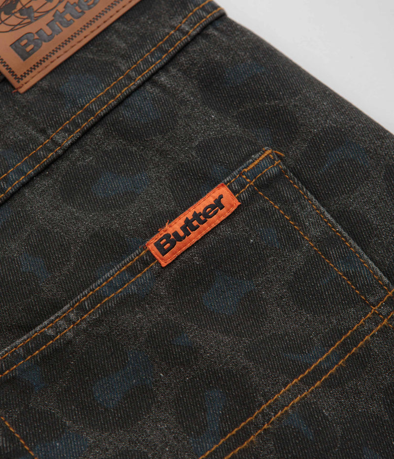 Butter Goods Leopard Denim Shorts in Black