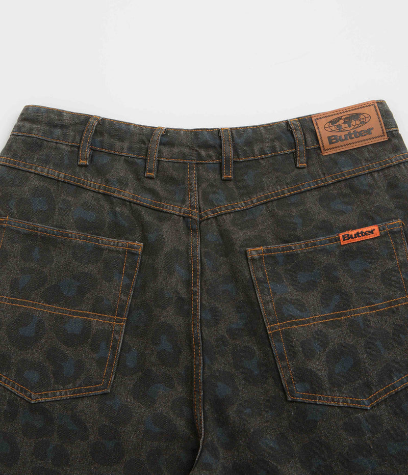 Butter Goods Leopard Denim Shorts in Black