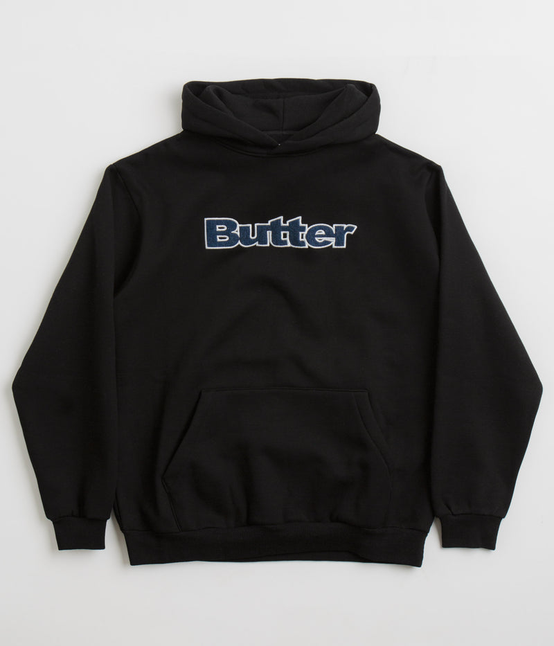 Butter Goods Logo Denim Applique Hoodie in Black
