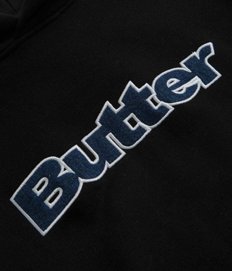 Butter Goods Logo Denim Applique Hoodie in Black