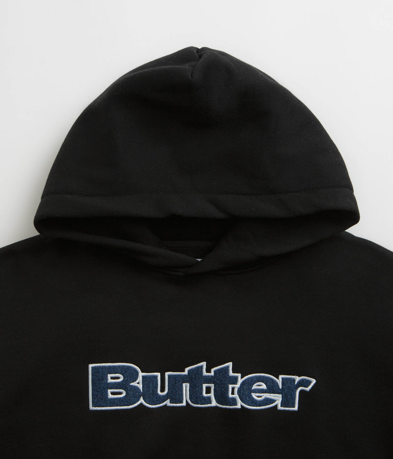 Butter Goods Logo Denim Applique Hoodie in Black