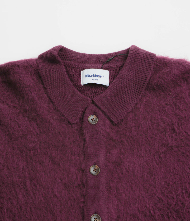 Butter Goods Mohair Button Up Knitted Shirt in Port
