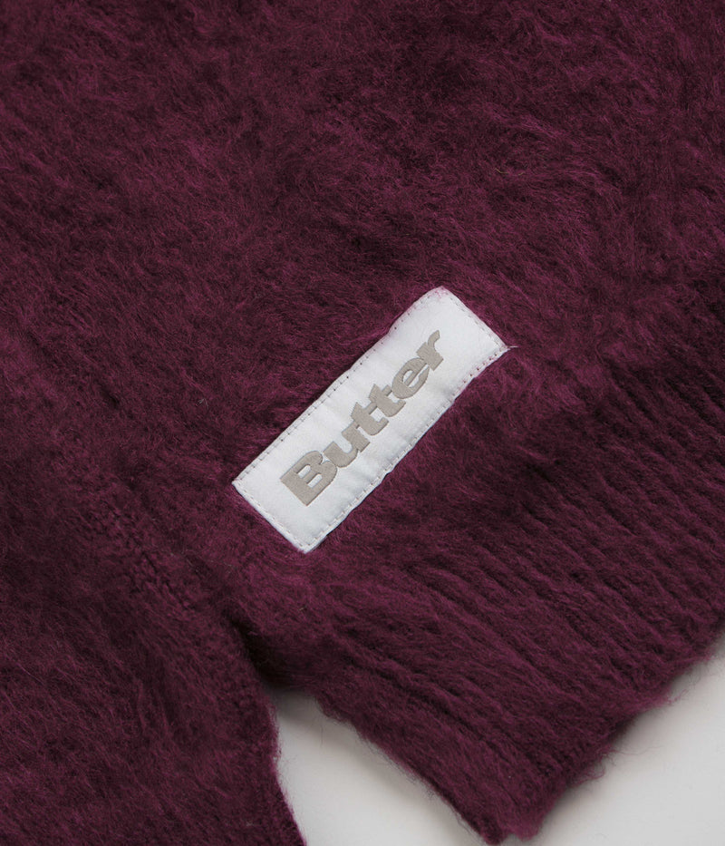 Butter Goods Mohair Button Up Knitted Shirt in Port