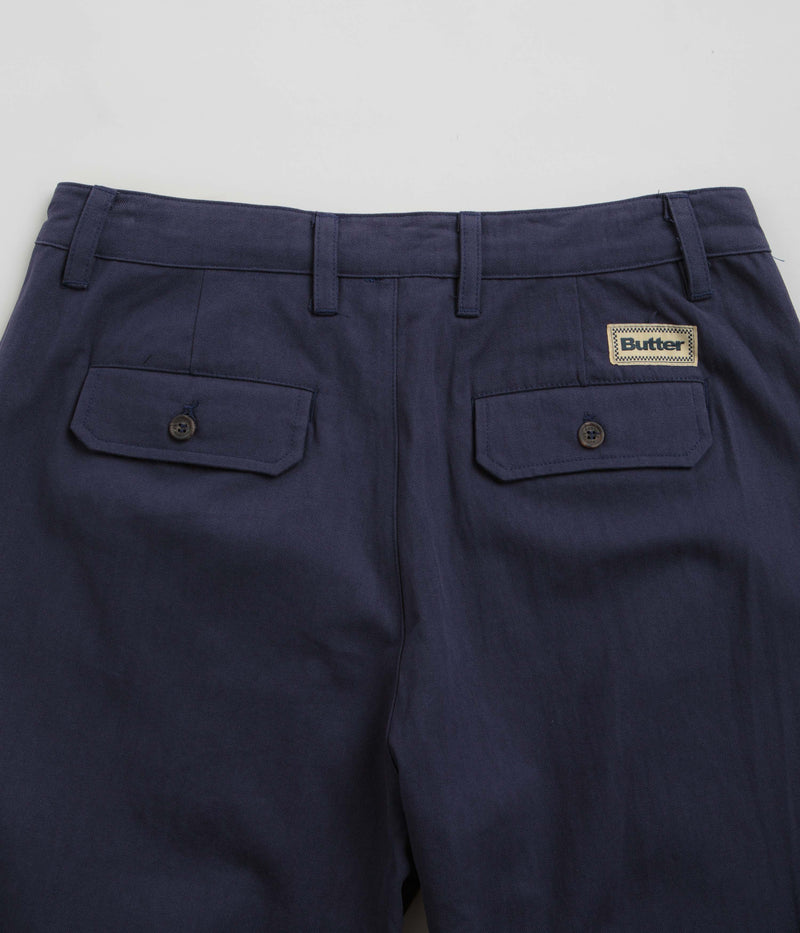 Butter Goods Pleated Trousers in Navy