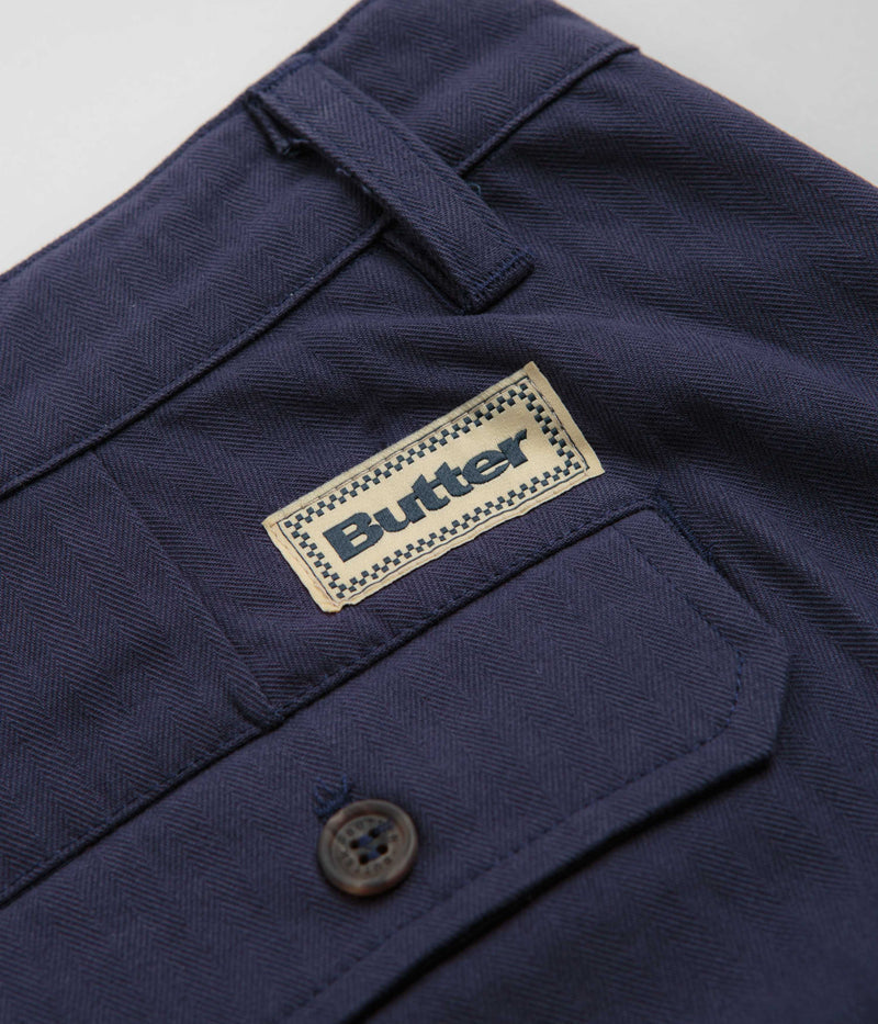 Butter Goods Pleated Trousers in Navy