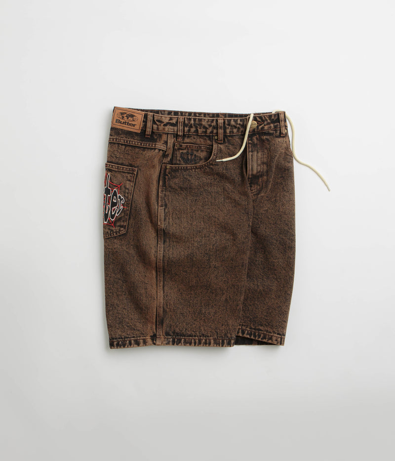 Butter Goods Spider Denim Shorts in Acid Brown