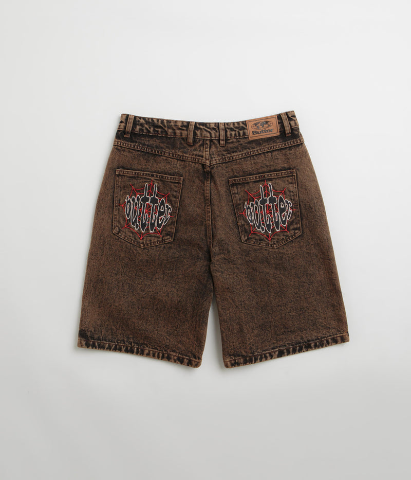 Butter Goods Spider Denim Shorts in Acid Brown
