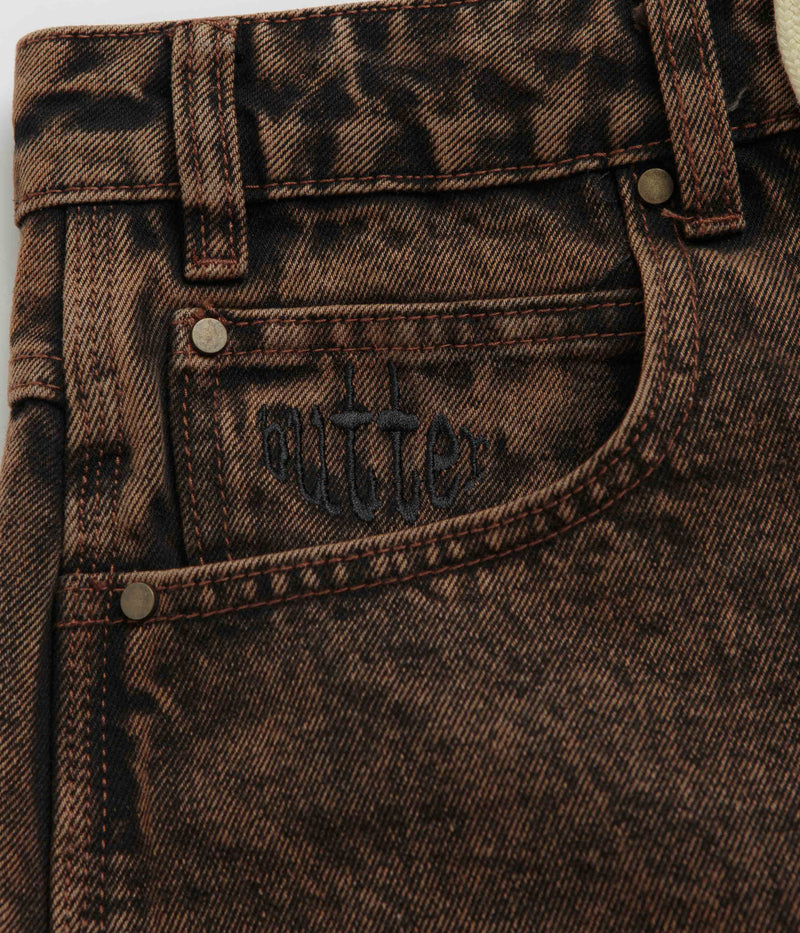 Butter Goods Spider Denim Shorts in Acid Brown