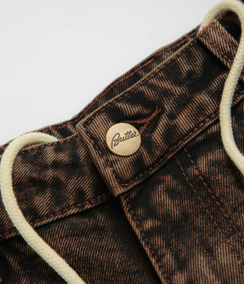 Butter Goods Spider Denim Shorts in Acid Brown