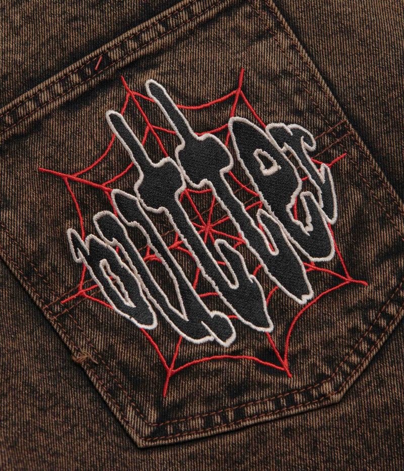 Butter Goods Spider Denim Shorts in Acid Brown