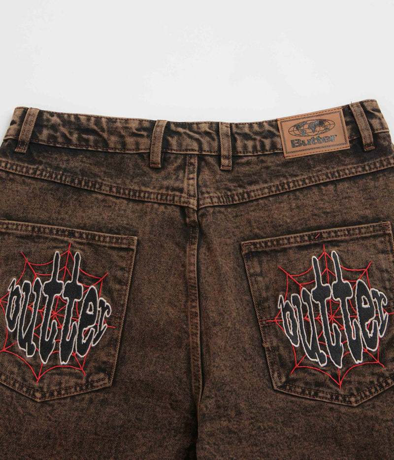 Butter Goods Spider Denim Shorts in Acid Brown