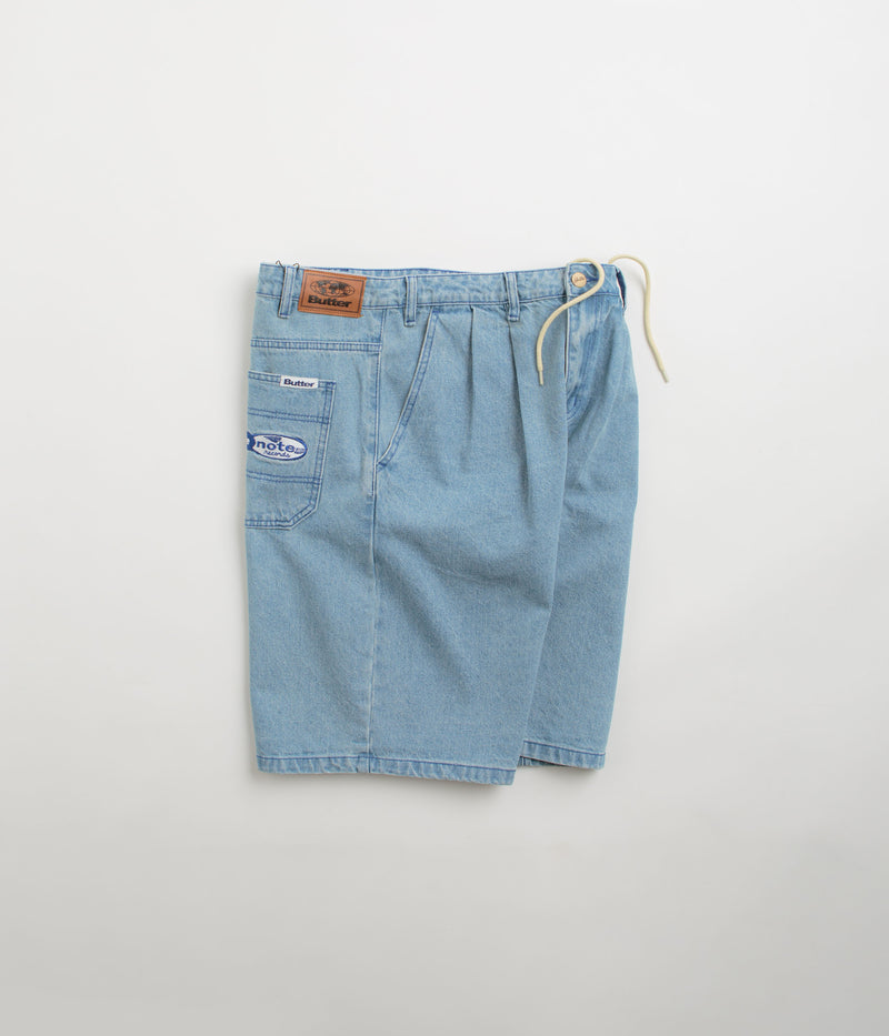 Butter Goods x Blue Note Pleated Denim Shorts in Washed Indigo