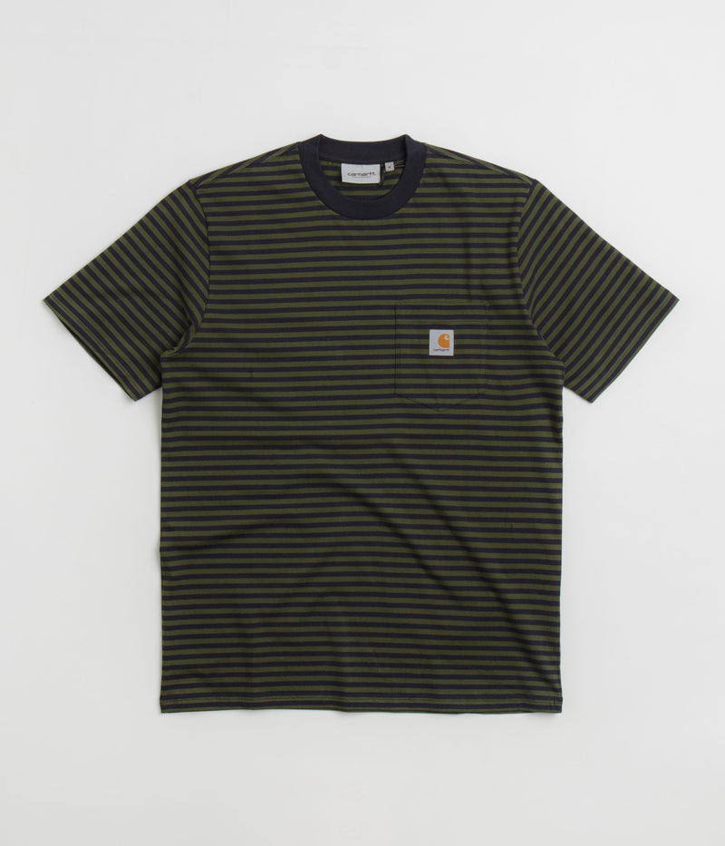 Carhartt Verner Pocket T-Shirt in Verner Stripe and Dark Navy / Office Green