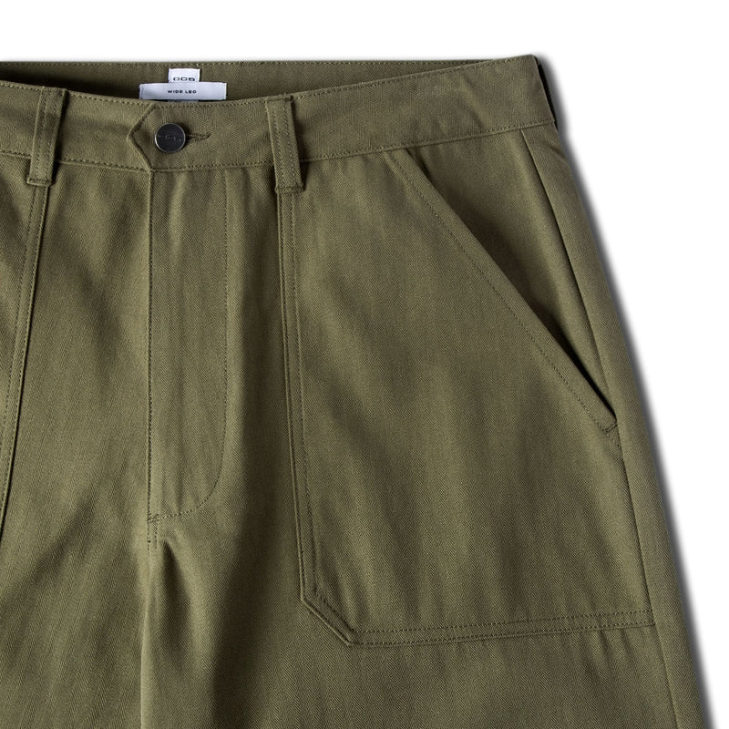 CCS Wide Leg Herringbone Pants - Olive