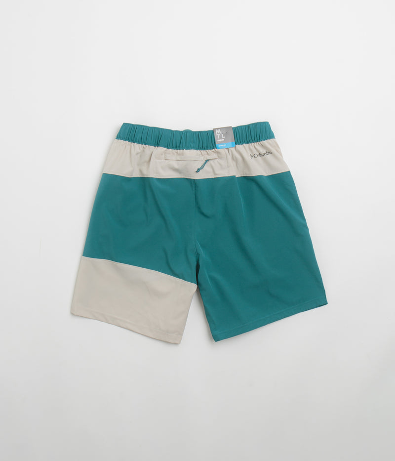 Columbia Hike Color Block Shorts in River Blue and Dark Stone