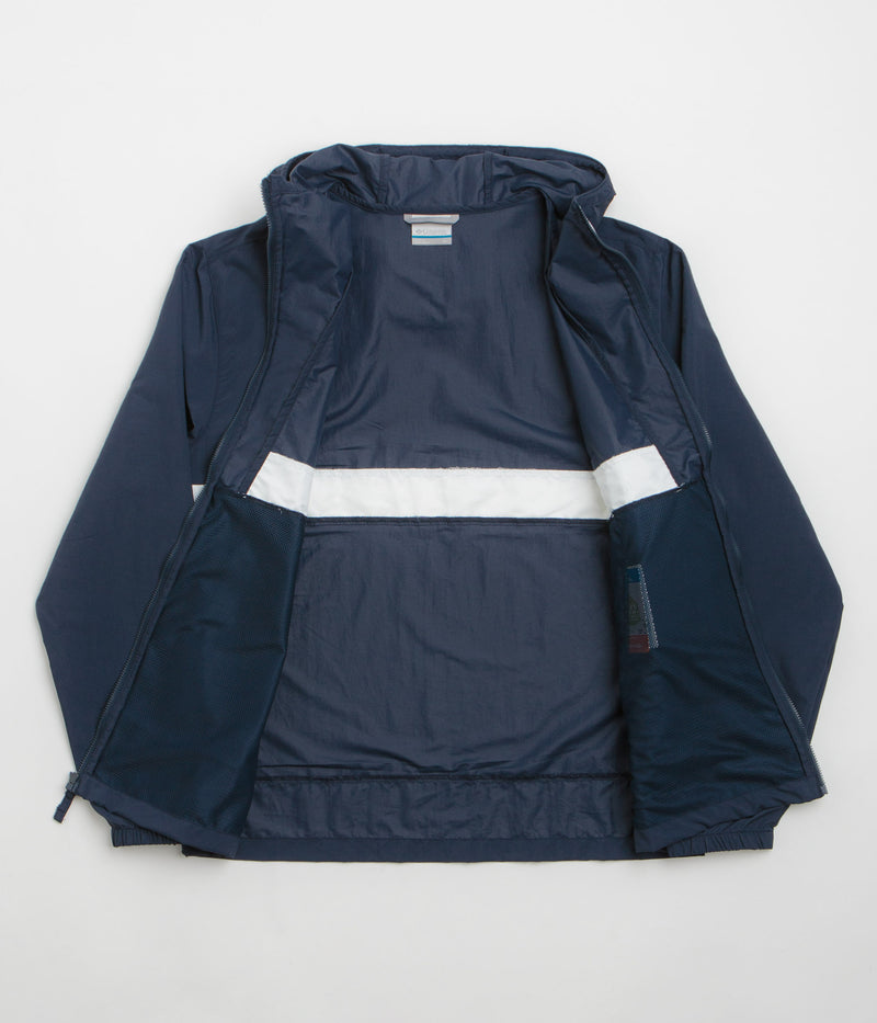 Columbia Spire Valley Hooded Windbreaker Jacket in Collegiate Navy and White