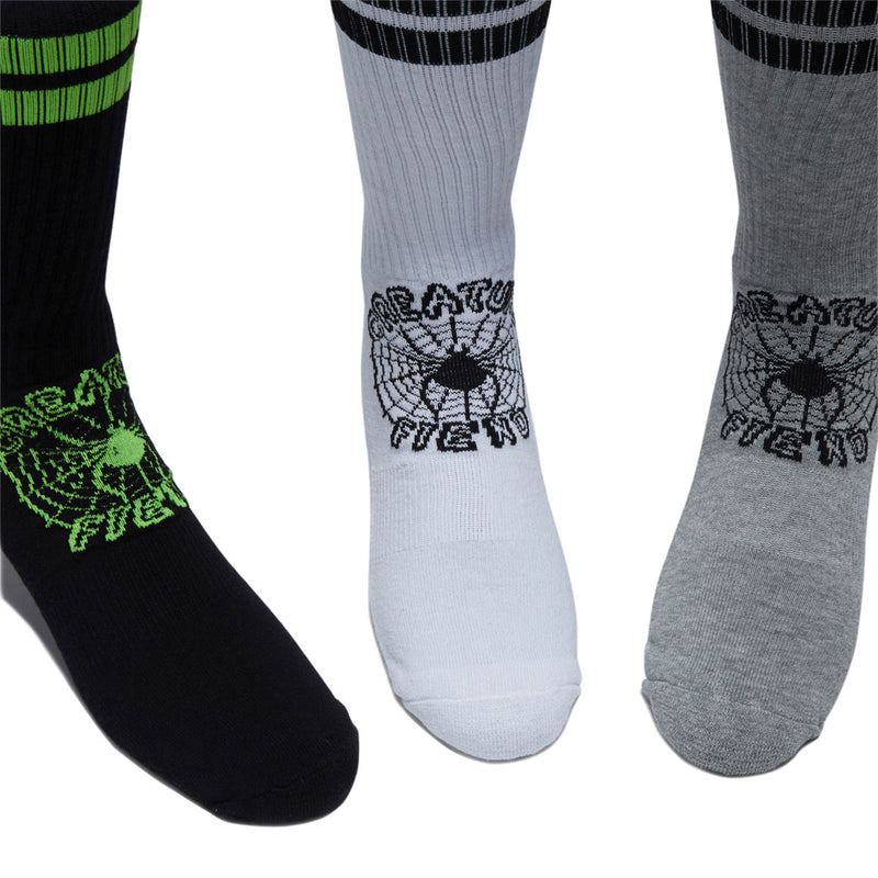 Creature Web Crew 3-Pack Of Crew Socks - Black/White/Grey Heather
