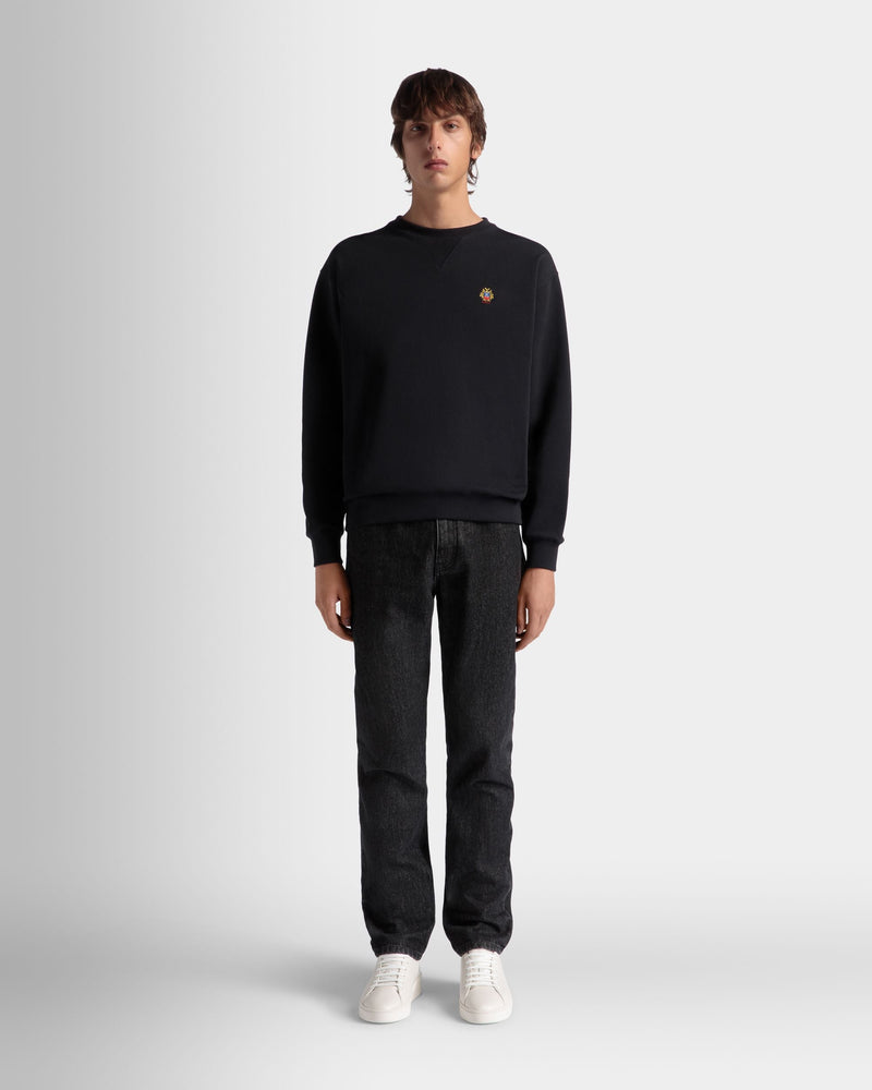 Crewneck Sweatshirt With a Bally Crest Logo In Navy Blue Cotton