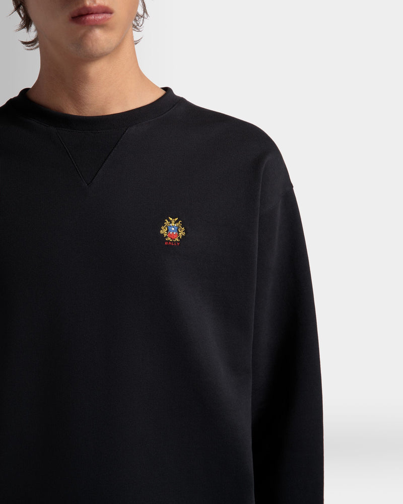Crewneck Sweatshirt With a Bally Crest Logo In Navy Blue Cotton