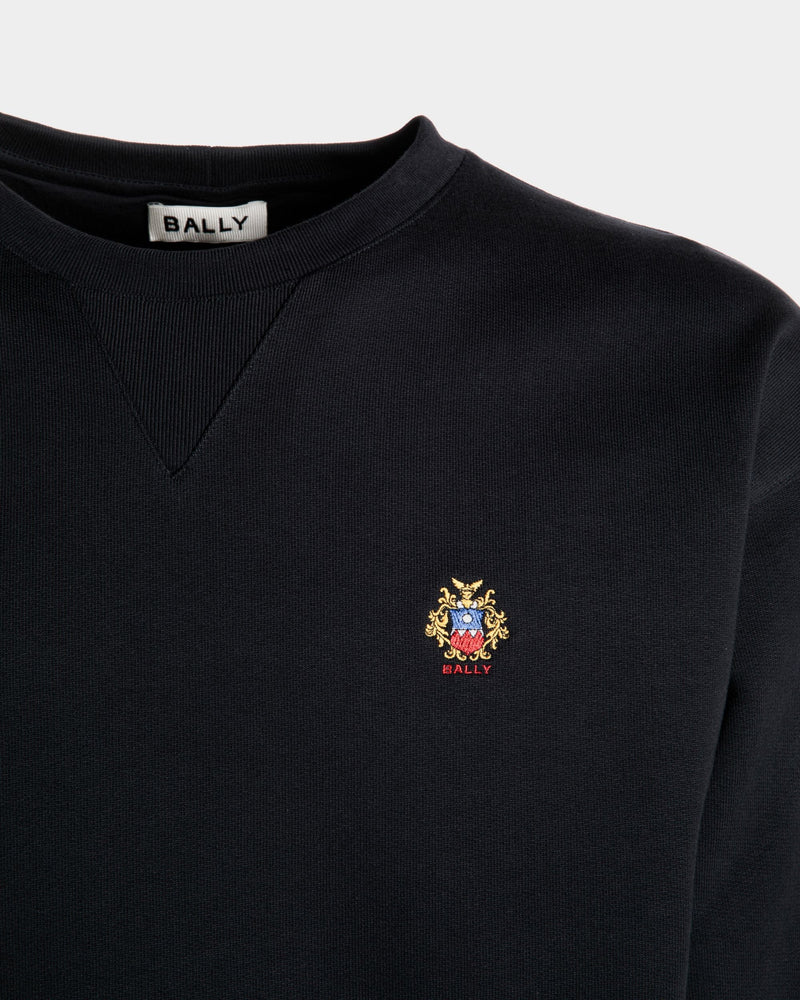 Crewneck Sweatshirt With a Bally Crest Logo In Navy Blue Cotton