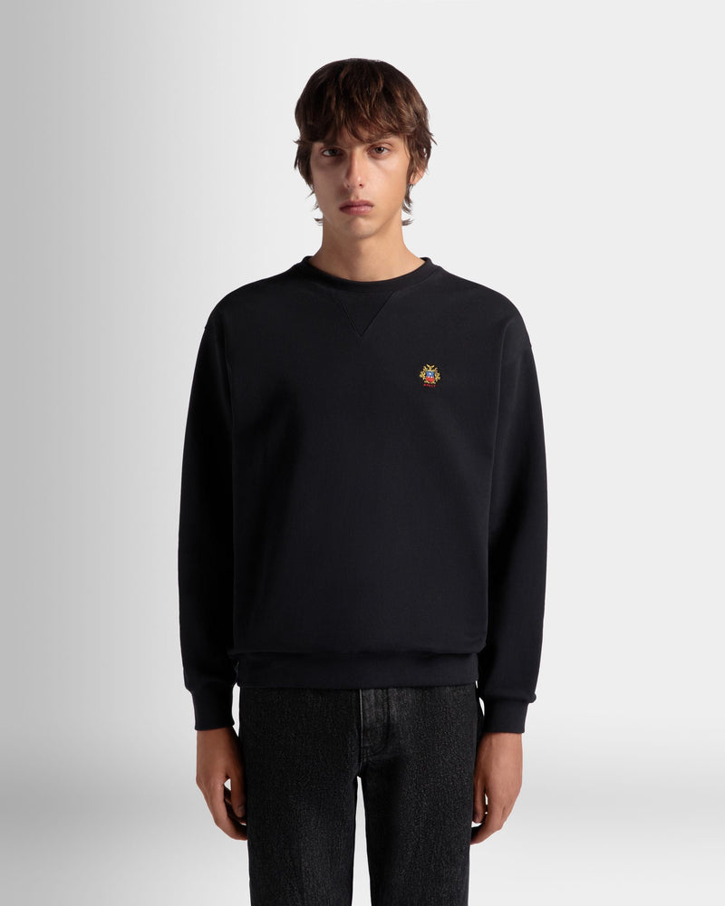 Crewneck Sweatshirt With a Bally Crest Logo In Navy Blue Cotton
