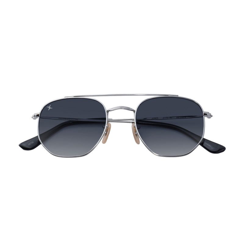 Decade Jones 70s Sunglasses - Shiny Silver Stainless Steel/Silver Revo CR39