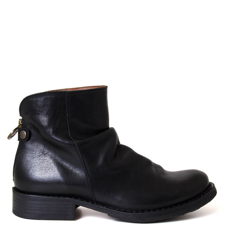 Black leather ankle boot on a white background