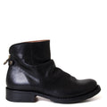 Black leather ankle boot on a white background