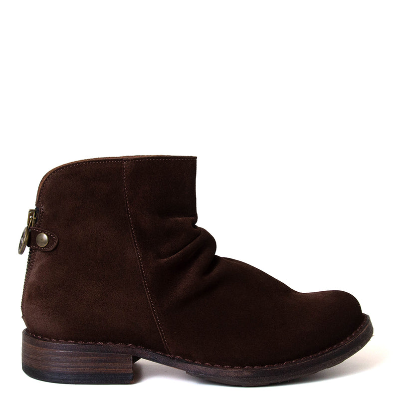 Brown suede ankle boot on a white background