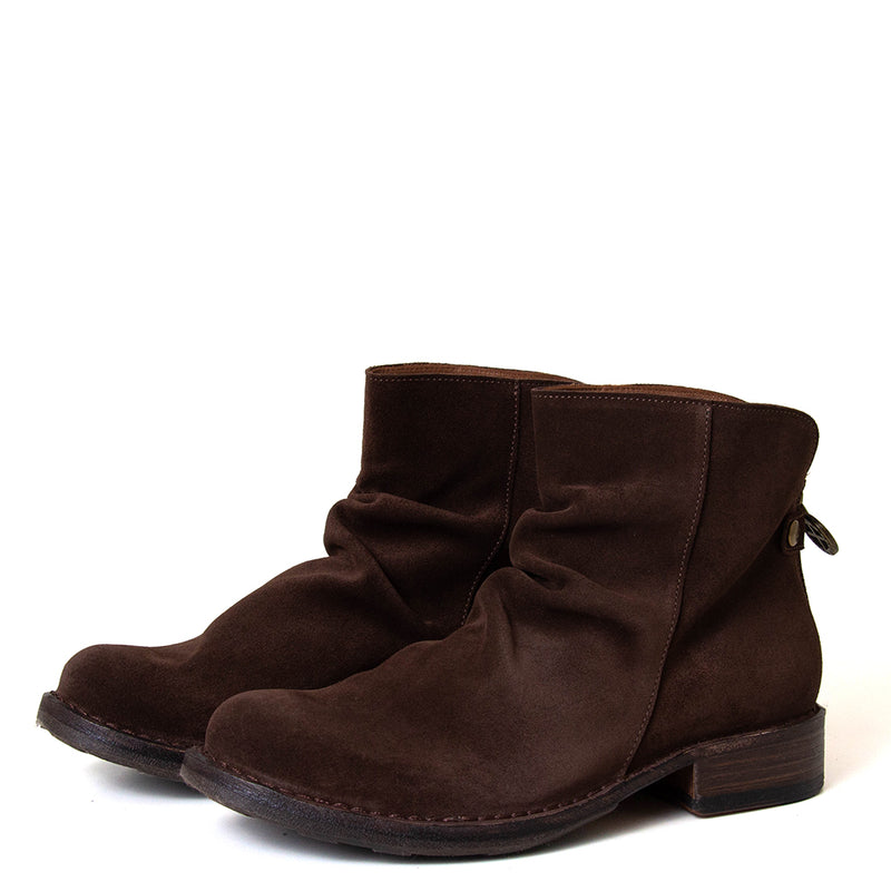 Brown suede ankle boots on a white background