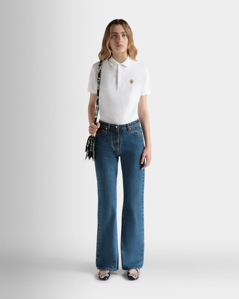 Flared Denim Pants in Medium Blue Cotton