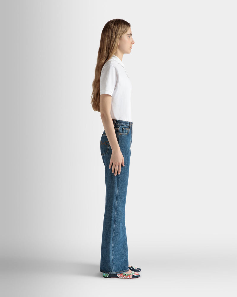 Flared Denim Pants in Medium Blue Cotton