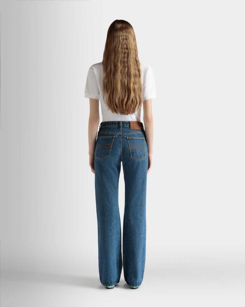 Flared Denim Pants in Medium Blue Cotton