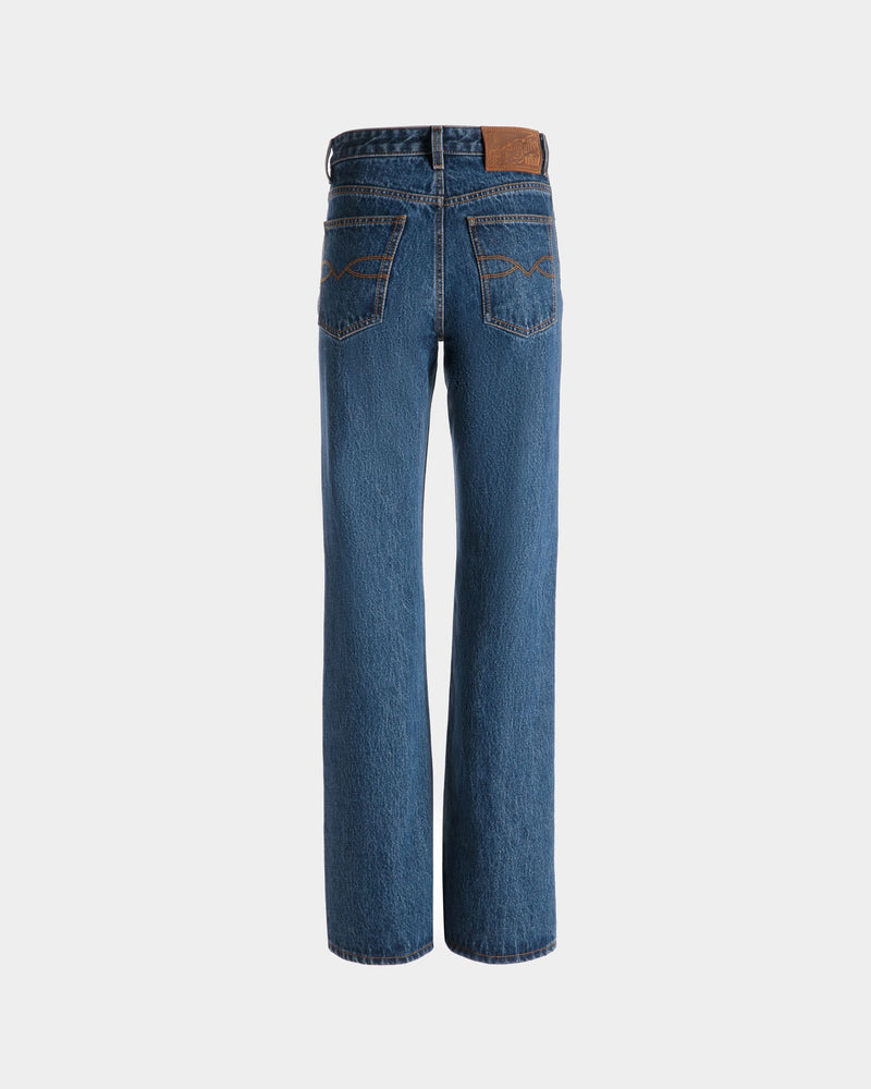 Women's Flared Denim Pants in Medium Blue Cotton | Bally | Still Life Back