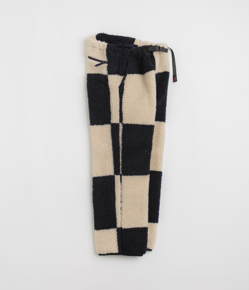 Gramicci Checkered Sherpa Pants in Natural and Navy Check