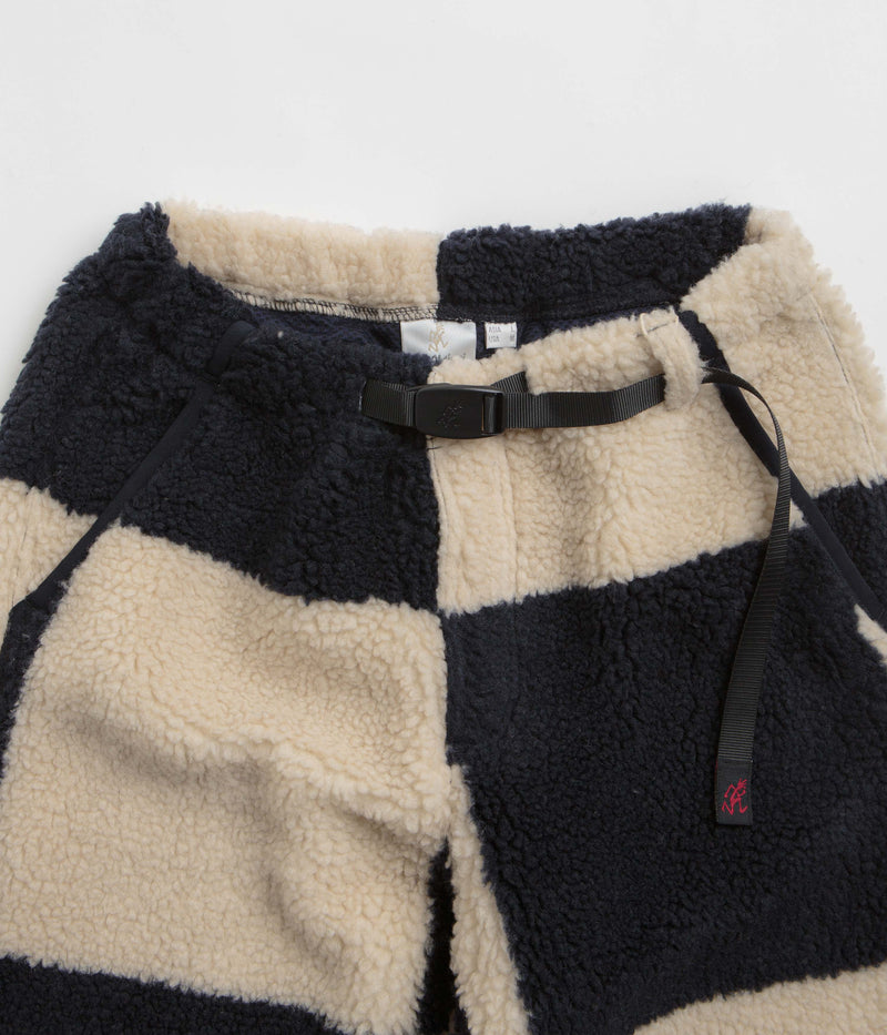 Gramicci Checkered Sherpa Pants in Natural and Navy Check
