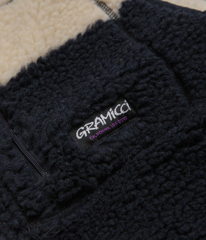 Gramicci Checkered Sherpa Vest in Natural and Navy Check