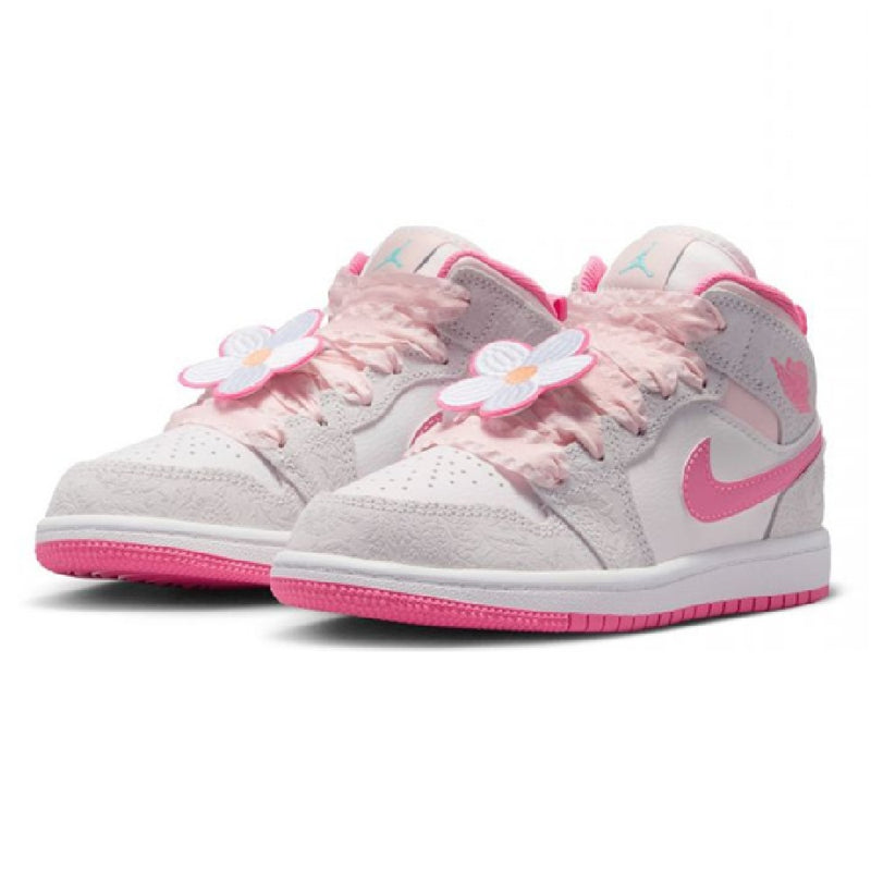 Little Kid's Jordan 1 Mid SE "Spring Flowers" Vt Gr/Pk Gw-Sl (II0591 001)