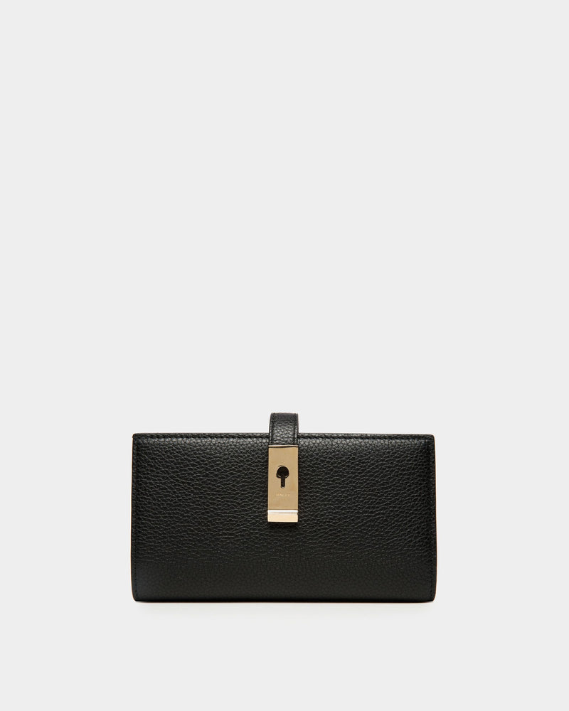 Lock Me Long Wallet In Black Grained Leather