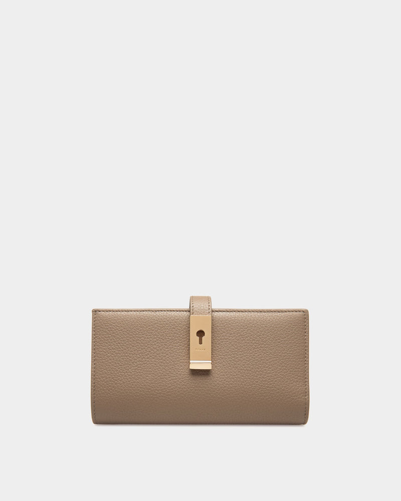 Lock Me Long Wallet In Taupe Grained Leather