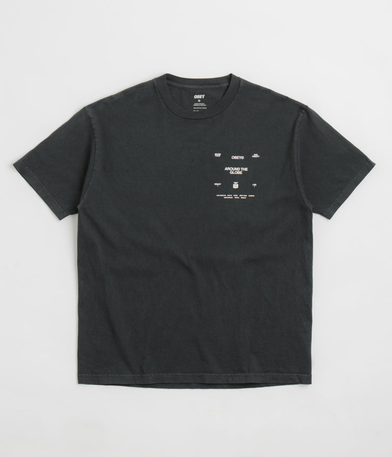 Obey Around The Globe T-Shirt in Pigment True Vintage Black