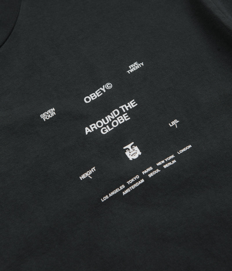 Obey Around The Globe T-Shirt in Pigment True Vintage Black